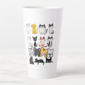 黒背景のかわいいイラスト猫のグループ カフェラテマグ (正面)