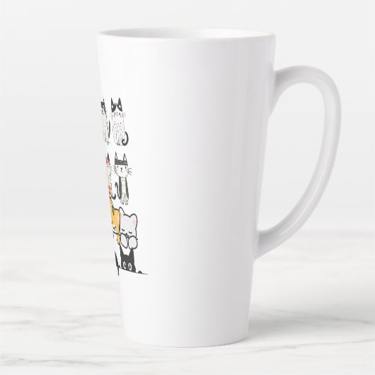 黒背景のかわいいイラスト猫のグループ カフェラテマグ (右)