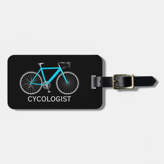 黒背景のアクアブルーの自転車 ラゲッジタグ (正面横)