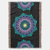黒背景のカラフルな曼荼羅 スローブランケット (正面縦)