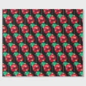 黒背景のクリスマスオーナメント ラッピングペーパー (フラット)