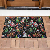 黒背景のクリスマス装飾パターン ドアマット