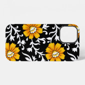 黒背景のシームレスな花柄アート iPhoneケース (裏面横)