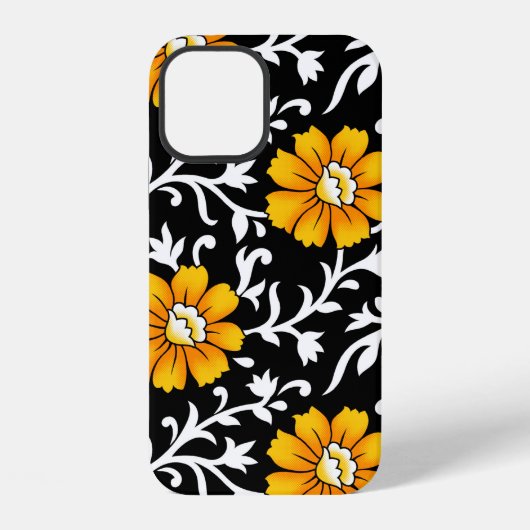 黒背景のシームレスな花柄アート iPhoneケース (裏面)