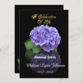 黒背景のハイドランジア お悔やみ会の招待状 招待状 (正面/裏面)