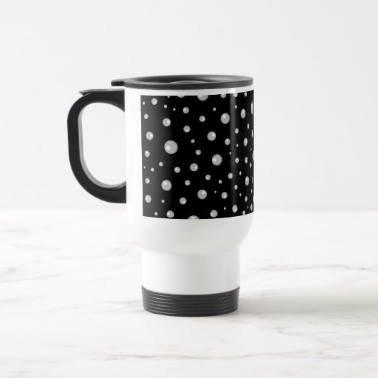 黒背景のパールパターン トラベルマグ (左)