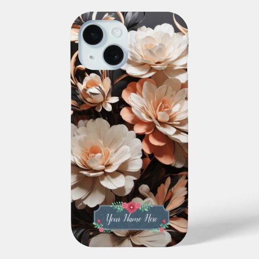 黒背景のモダン・アブストラクト・ピーチフラワー Case-Mate iPhoneケース (裏面)