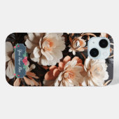 黒背景のモダン・アブストラクト・ピーチフラワー Case-Mate iPhoneケース (裏面 (横))