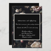 黒背景のヴィンテージ花柄 招待状 (正面/裏面)