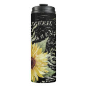 黒背景のヴィンテージ タイポグラフィーとひまわり タンブラー (正面)