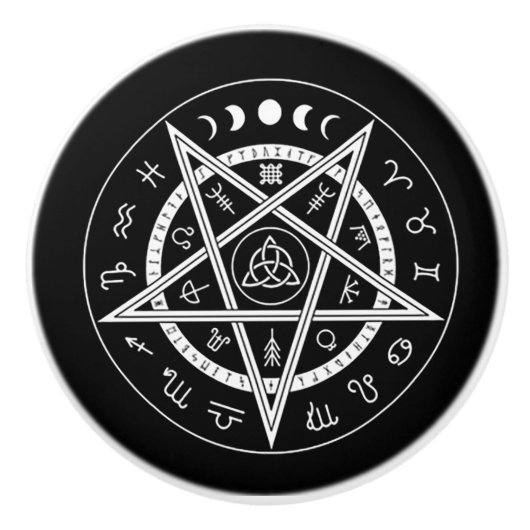 黒背景の五芒星とシンボル セラミックノブ (正面)