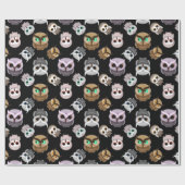 黒背景の楽しいフクロウ柄 ラッピングペーパー (フラット)
