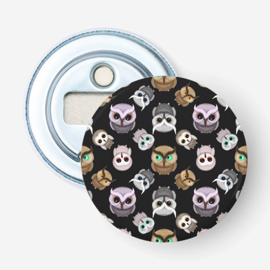 黒背景の楽しいフクロウ柄 栓抜き (正面)