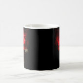 黒背景の水彩画による一輪の赤いバラ コーヒーマグカップ (中央)
