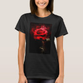 黒背景の水彩画による一輪の赤いバラ Tシャツ (正面)