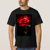 黒背景の水彩画 赤いバラ一輪 Tシャツ (正面)