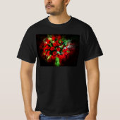 黒背景の水彩赤バラの花束 Tシャツ (正面)