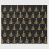黒背景の現代的なゴールドのクリスマスツリー ラッピングペーパー (フラット)