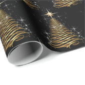 黒背景の現代的なゴールドのクリスマスツリー ラッピングペーパー (ロールコーナー)