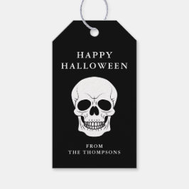 黒背景の白いドクロの頭 ハッピーハロウィン ギフトタグ