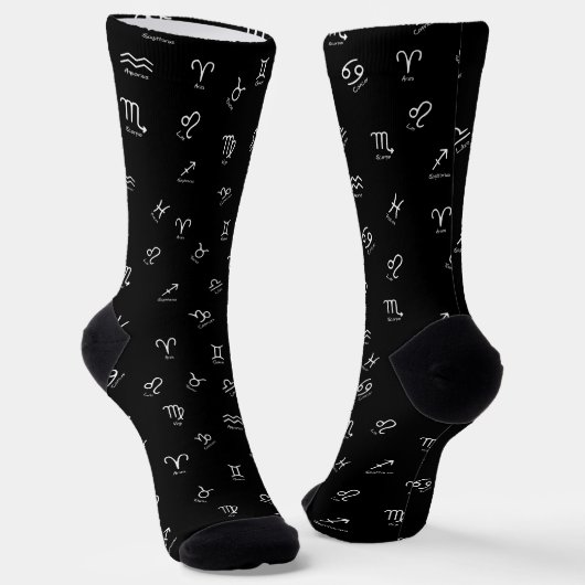 黒背景の白い十二星座 ソックス (傾斜あり)