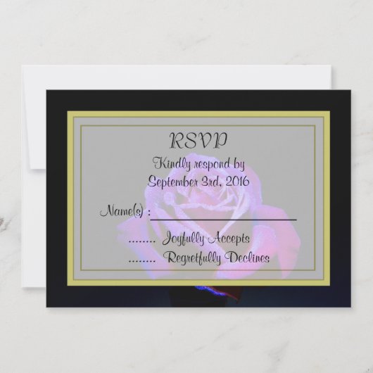 黒背景の紫のバラ RSVP 返信カード 招待状 (正面)