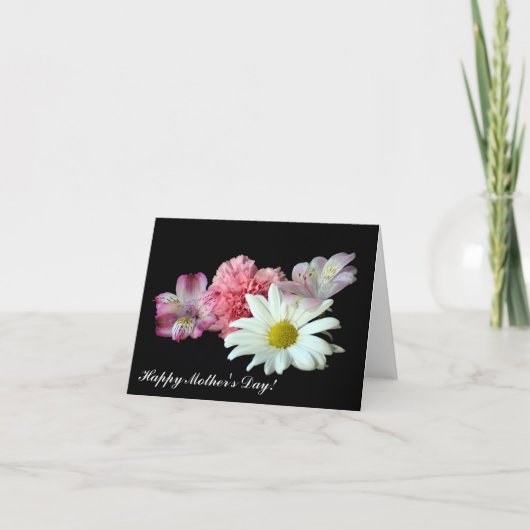 黒背景の花のマザーズデーカード カード (正面)