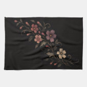 黒背景の花束 キッチンタオル (横)