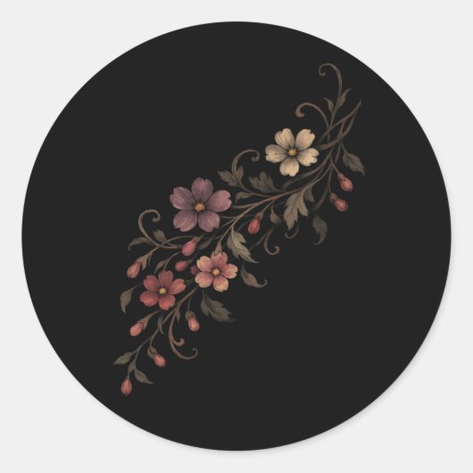 黒背景の花束 ラウンドシール (正面)
