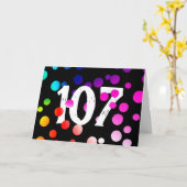 黒背景の虹色ドット 107歳の誕生日 カード (黄色い花)