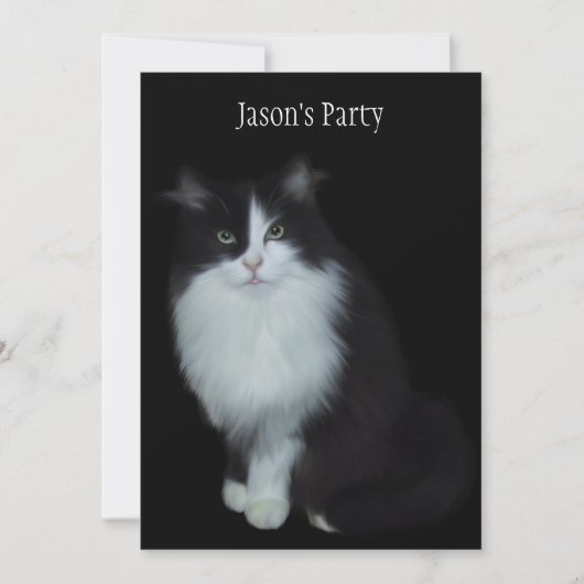 黒背景の誕生日パーティーに猫を招待 招待状 (正面)