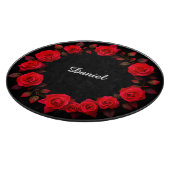 黒背景の赤バラの花輪 カッティングボード (角)