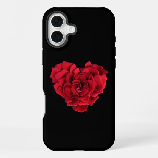 黒背景の赤バラハート iPhoneケース (裏面)