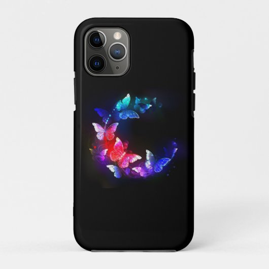 黒背景の輝くネオンナイトバタフライ Case-Mate iPhoneケース (裏面)