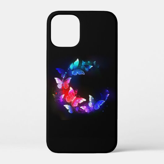 黒背景の輝くネオンナイトバタフライ Case-Mate iPhoneケース (裏面)
