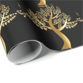 黒背景の金の木とハートの葉 ラッピングペーパー (ロールコーナー)