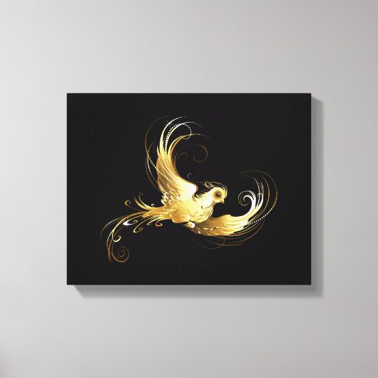黒背景の金の鳥 キャンバスプリント (正面)