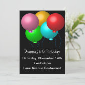 黒背景の5つの誕生日風船 50歳パーティー 招待状 (スタンド正面)