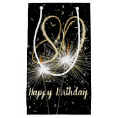 黒背景の80歳誕生日スパークラー, 黒い背景に金色のスパークラーと金色の紙吹雪で80歳の誕生日をお祝 スモールペーパーバッグ (正面)