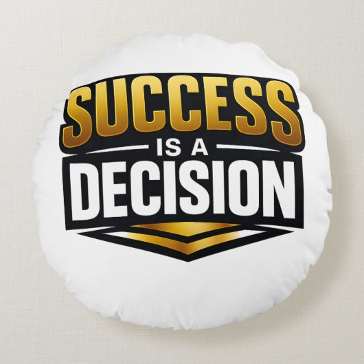 黒背景のSuccess Gold Typography ラウンドクッション (正面)