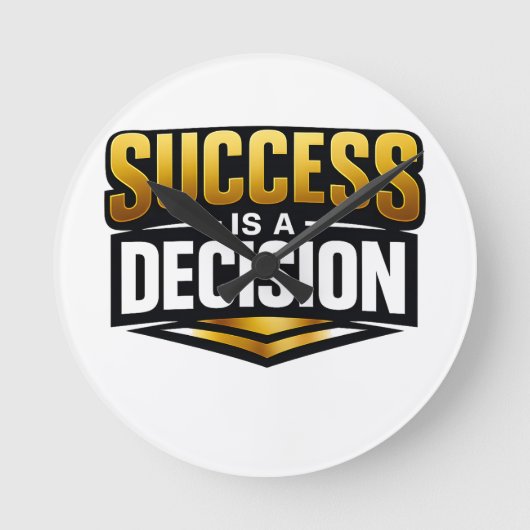 黒背景のSuccess Gold Typography ラウンド壁時計 (正面)