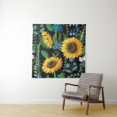 黒背景ひまわり模様 タペストリー (インサイチュ)