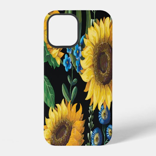 黒背景ひまわり模様 iPhoneケース (裏面)