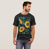 黒背景ひまわり模様 Tシャツ (正面フル)