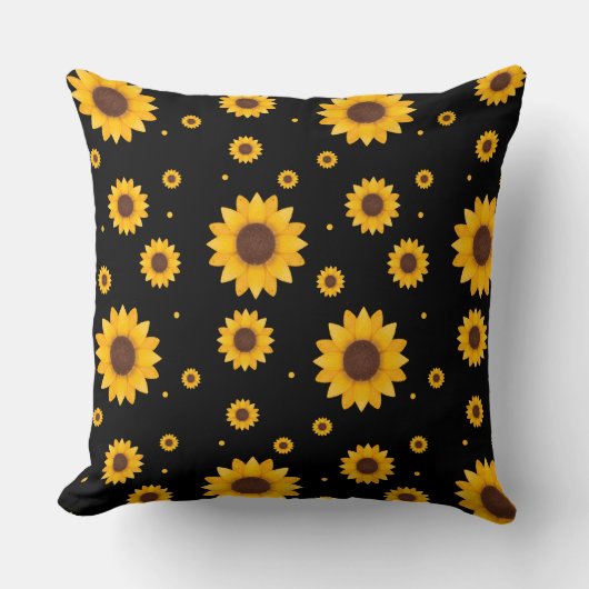 黒背景ひまわり クッション (正面)