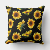 黒背景ひまわり クッション (正面)