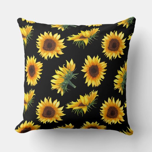 黒背景ひまわり クッション (正面)