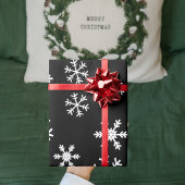 黒背景クリスマスに白い雪 ラッピングペーパー
