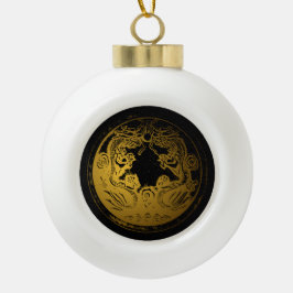 黒背景ゴールデン中国のドラゴン新年 セラミックボールオーナメント