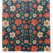 黒背景シームレスフローラデザイン シャワーカーテン (正面)